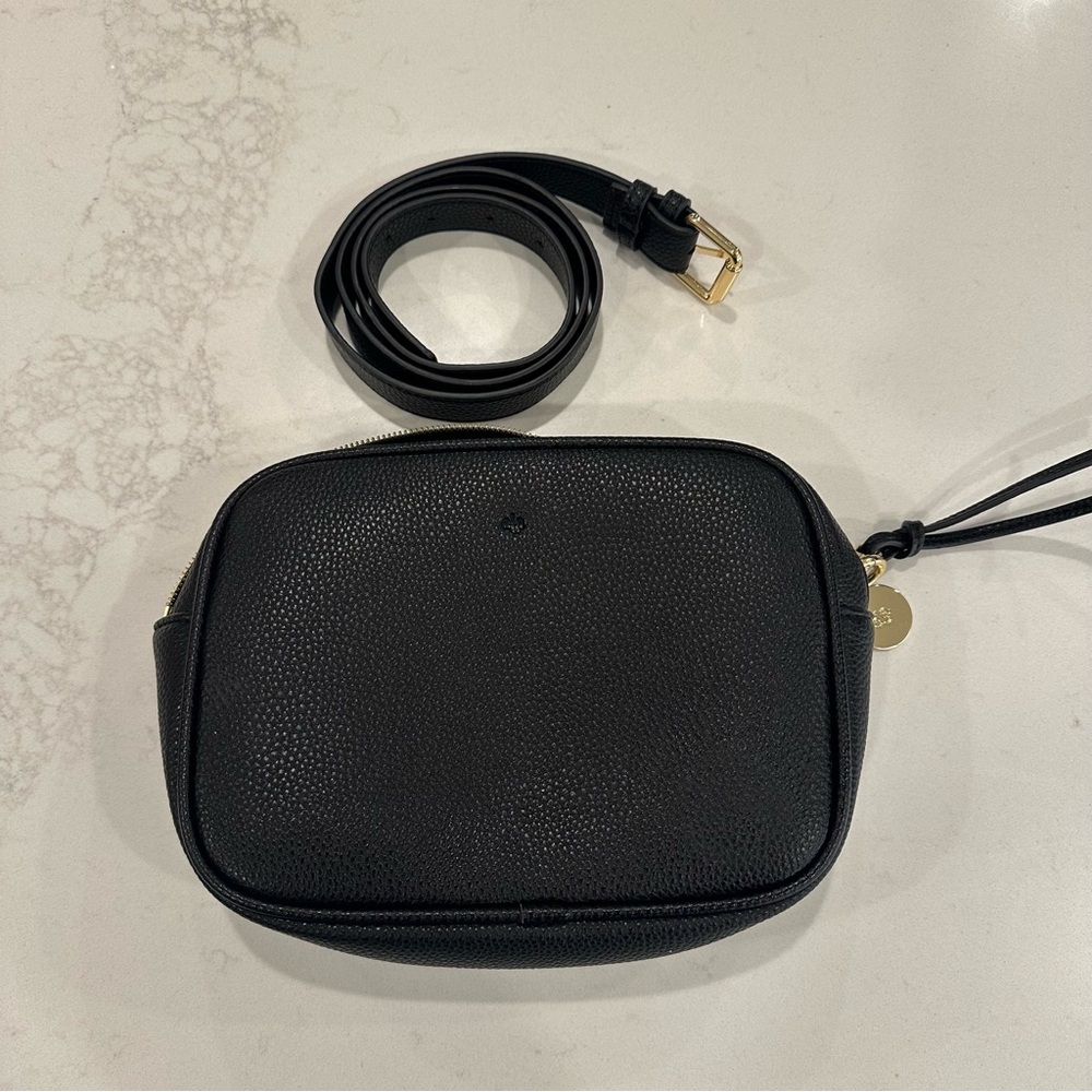Ela black vegan pebbled leather Crossbody belt Bag NWOT